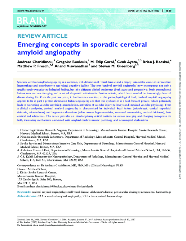 (PDF) Emerging concepts in sporadic cerebral amyloid angiopathy