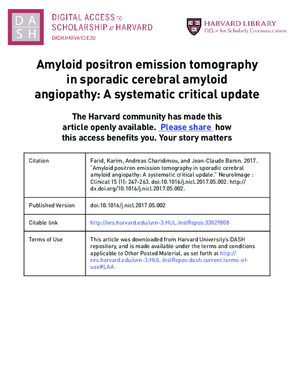 (PDF) Amyloid positron emission tomography in sporadic cerebral amyloid ...