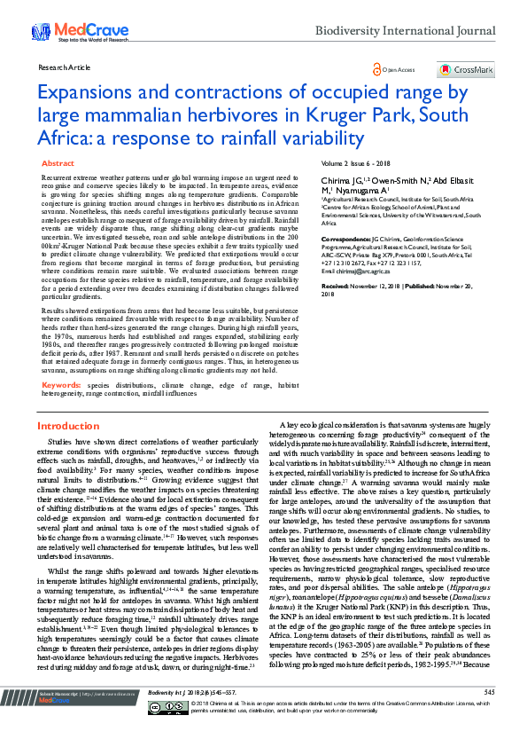 (PDF) Expansions and contractions of occupied range by large mammalian ...