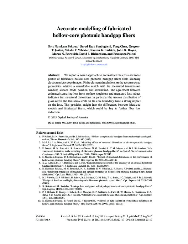 (PDF) Accurate modelling of fabricated hollow-core photonic bandgap fibers