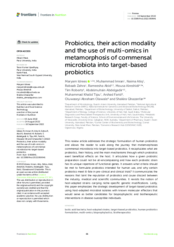 (PDF) Probiotics, their action modality and the use of multi-omics in ...