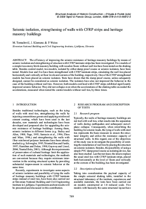 (PDF) Seismic isolation, strengthening of walls with CFRP strips and ...