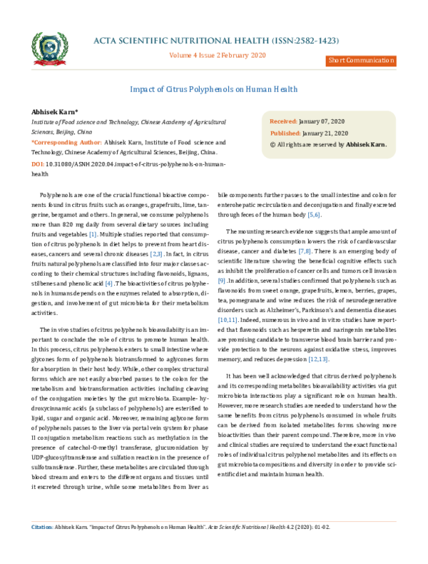 (PDF) Impact of Citrus Polyphenols on Human Health
