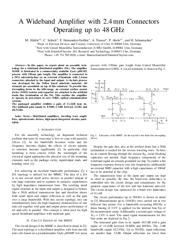 (PDF) A Wideband Amplifier with 2.4 mm Connectors Operating up to 48 GHz