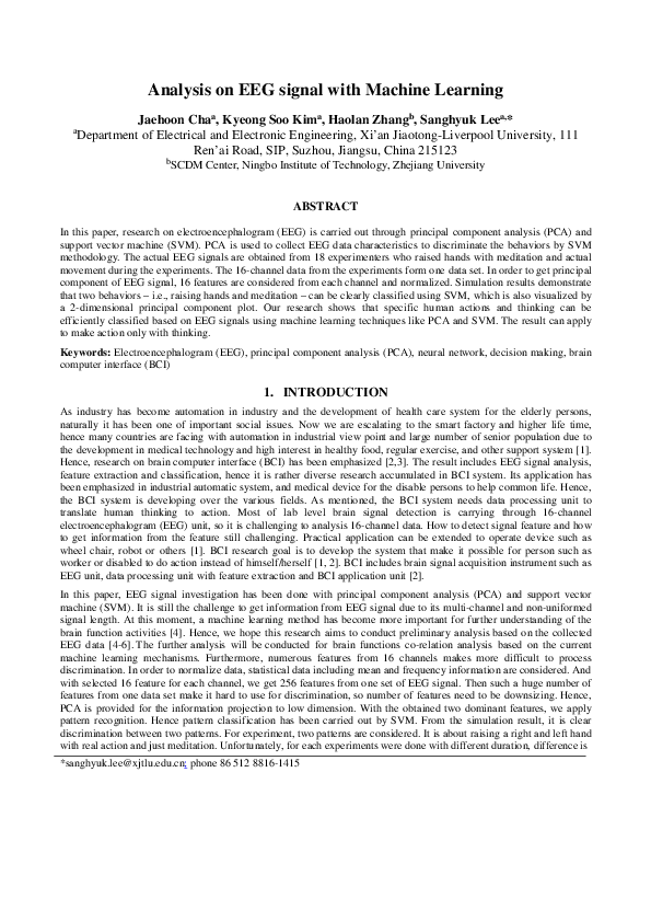 (PDF) Analysis on EEG signal with machine learning
