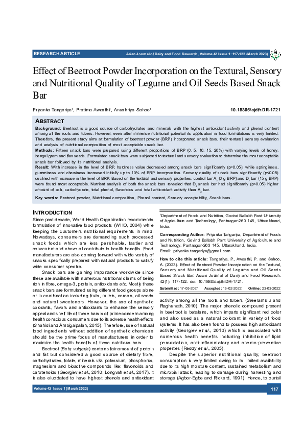 (PDF) Effect of Beetroot Powder Incorporation on the Textural, Sensory ...