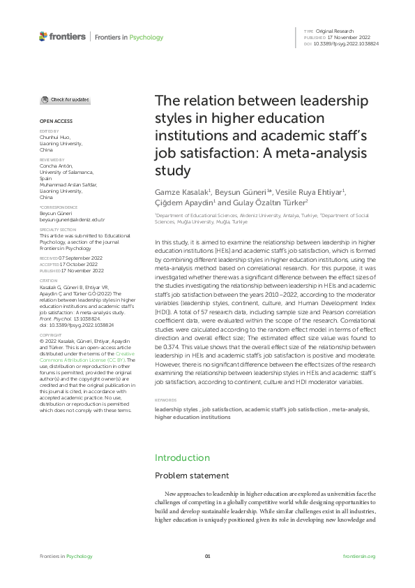 (PDF) The relation between leadership styles in higher education ...