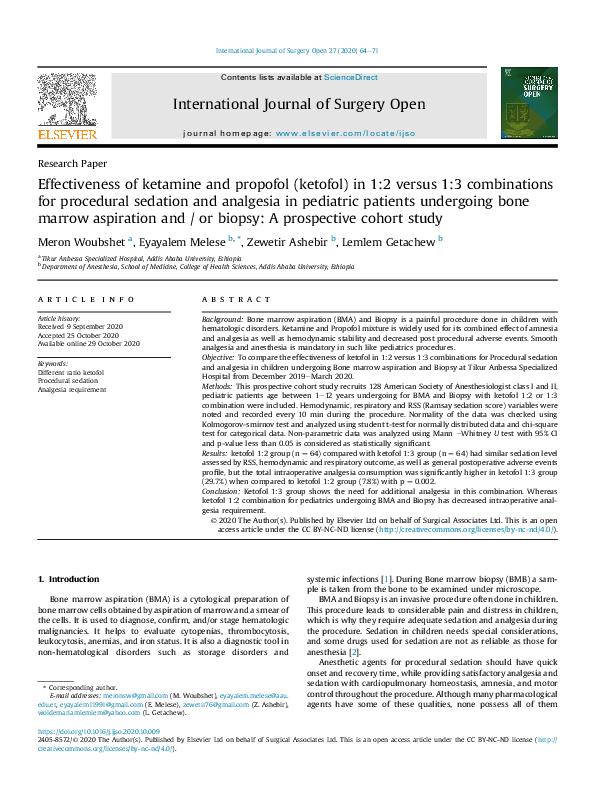(PDF) Effectiveness of ketamine and propofol (ketofol) in 1:2 versus 1: ...