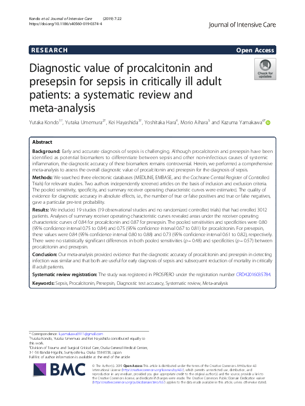 (PDF) Diagnostic value of procalcitonin and presepsin for sepsis in ...