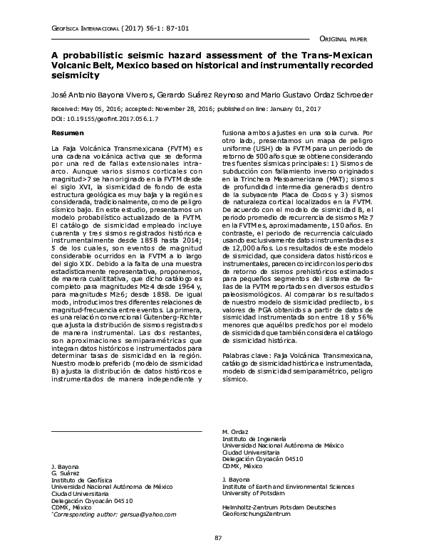 (PDF) A probabilistic seismic hazard assessment of the Trans-Mexican ...