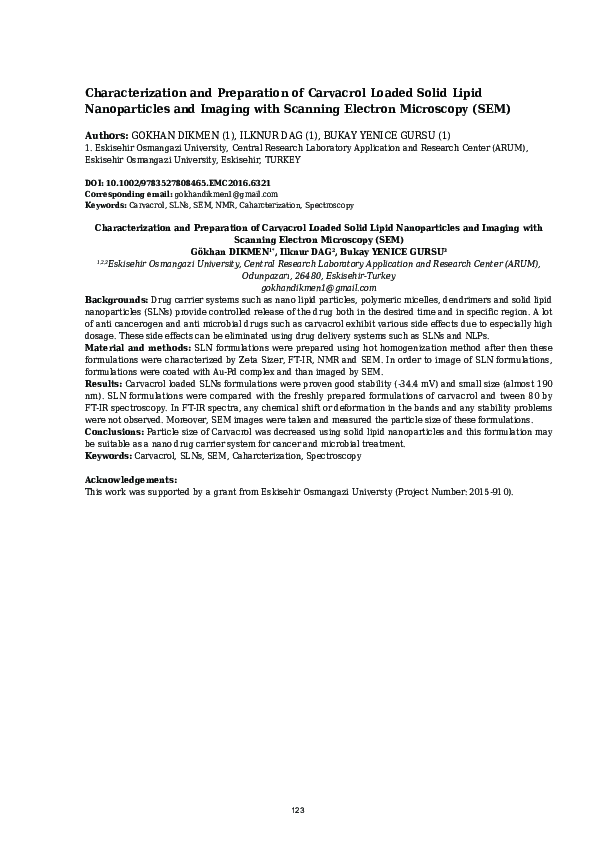 (PDF) Characterization and Preparation of Carvacrol Loaded Solid Lipid ...