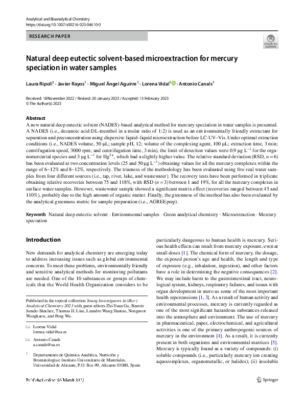 (PDF) Natural deep eutectic solvent-based microextraction for mercury ...