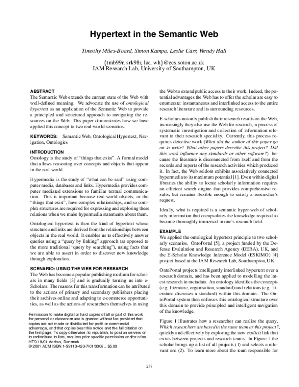 (PDF) Hypertext in the semantic web