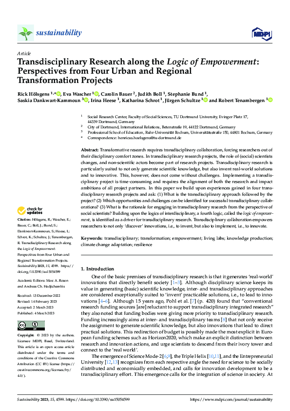 (PDF) Transdisciplinary Research along the Logic of Empowerment ...
