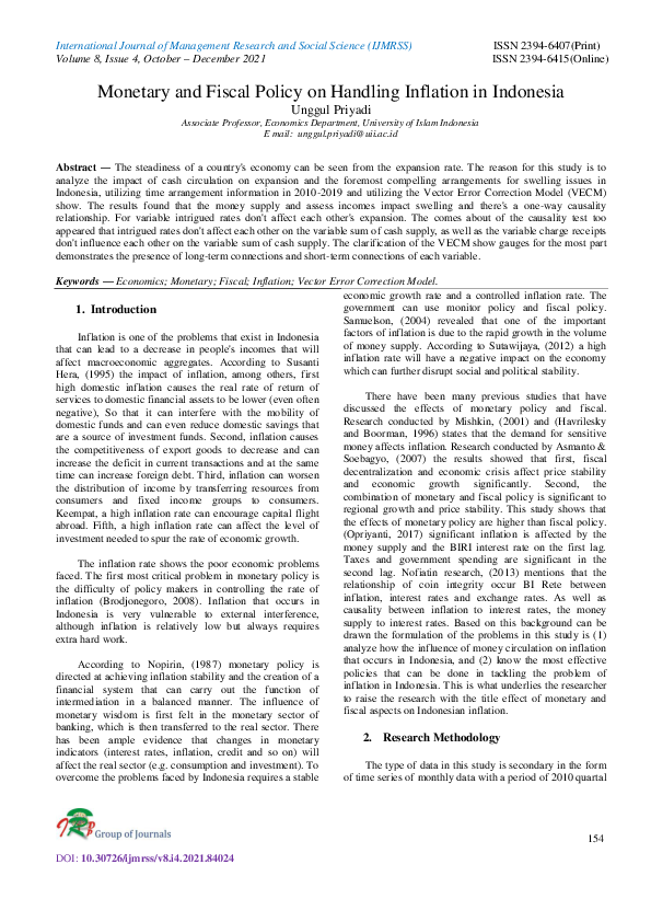(PDF) Monetary and Fiscal Policy on Handling Inflation in Indonesia