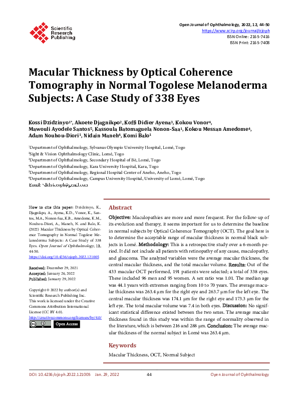 (PDF) Macular Thickness by Optical Coherence Tomography in Normal ...