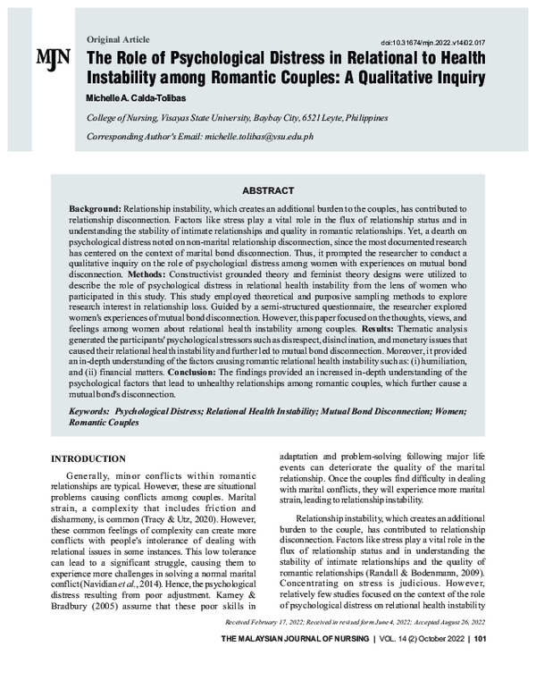 (PDF) The Role of Psychological Distress in Relational Health ...
