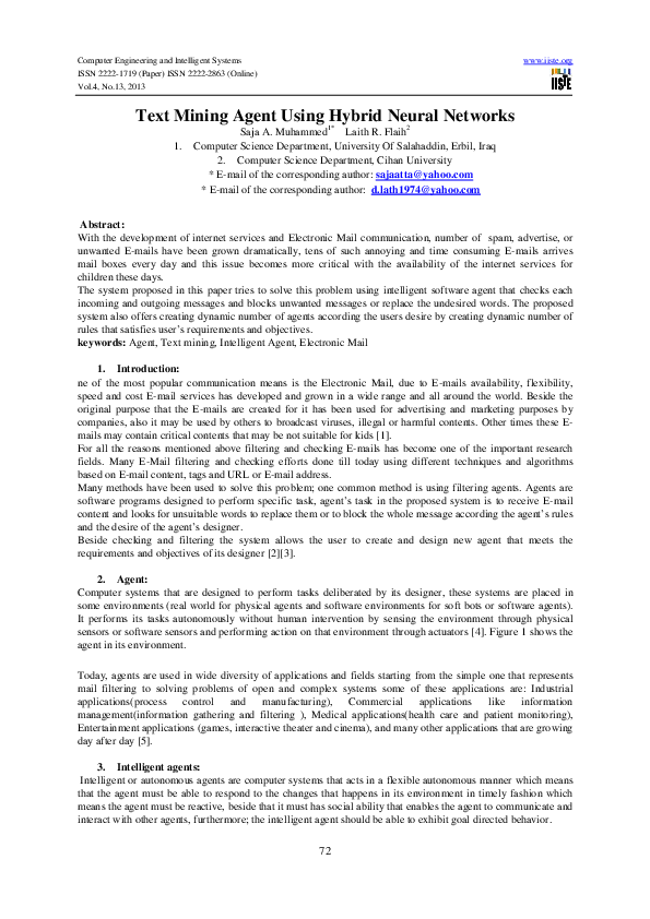 (PDF) Text Mining Agent Using Hybrid Neural Networks