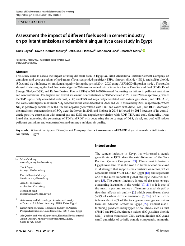 (PDF) Assessment the impact of different fuels used in cement industry ...