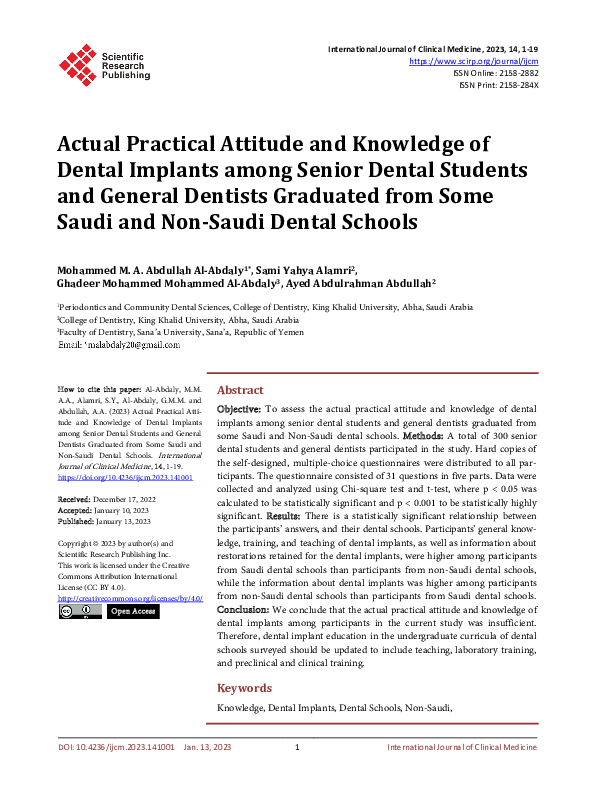 (PDF) Actual Practical Attitude and Knowledge of Dental Implants among ...