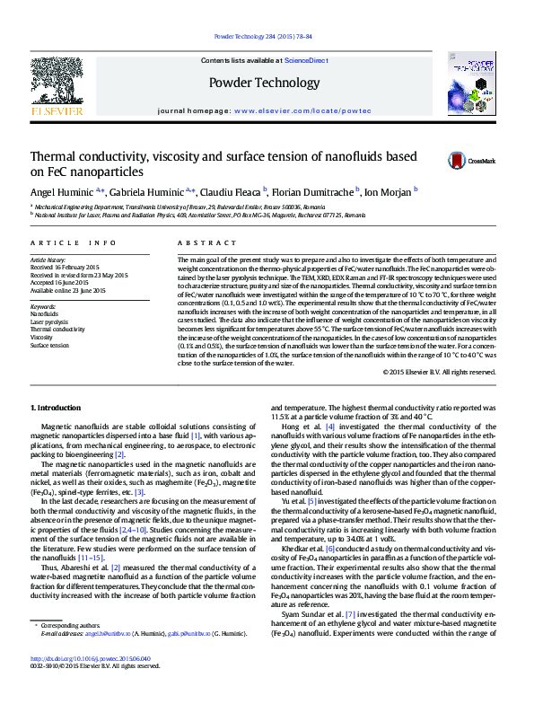 (PDF) Thermal conductivity, viscosity and surface tension of nanofluids ...