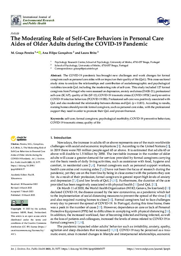 (PDF) The Moderating Role of Self-Care Behaviors in Personal Care Aides ...