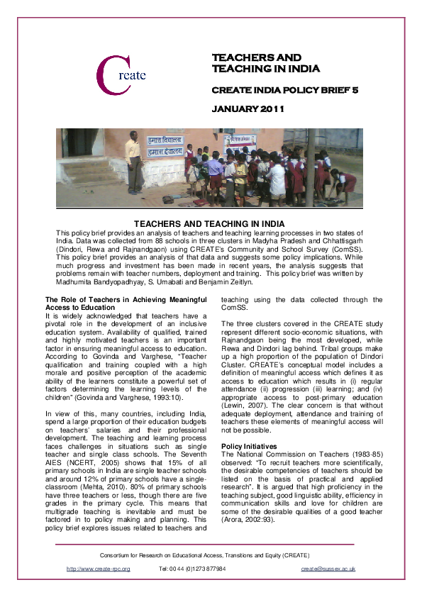 (PDF) Teachers and teaching in india