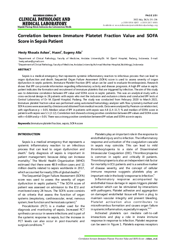(PDF) Correlation between Immature Platetet Fraction Value and SOFA ...