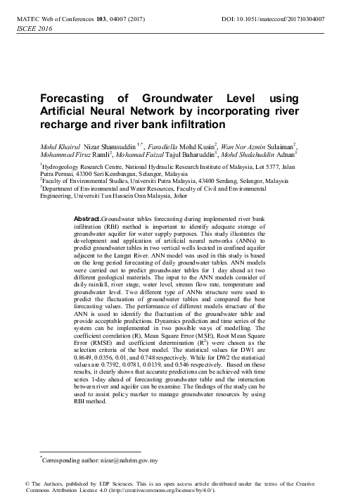 (PDF) Forecasting of Groundwater Level using Artificial Neural Network ...