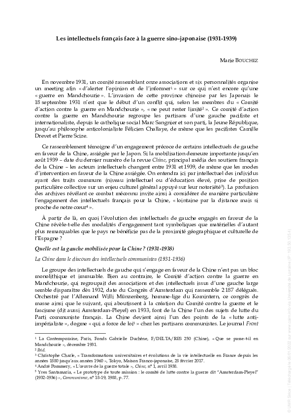 (PDF) Les intellectuels français face à la guerre sino-japonaise (1931 ...