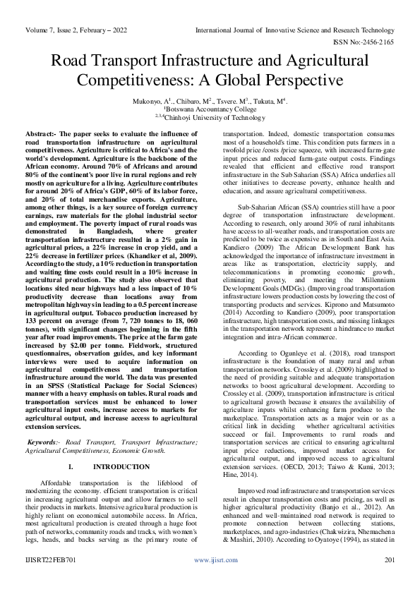 (PDF) Road Transport Infrastructure and Agricultural Competitiveness: A ...