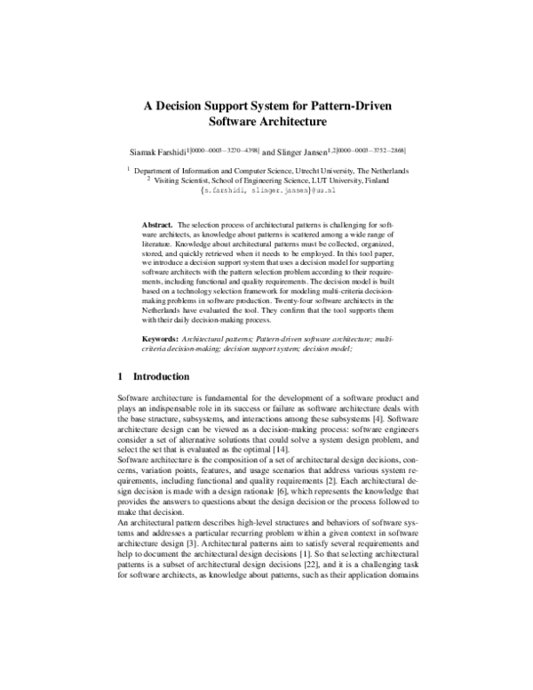 (PDF) A Decision Support System for Pattern-Driven Software Architecture