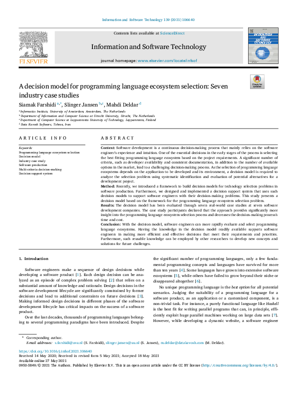 (PDF) A decision model for programming language ecosystem selection ...