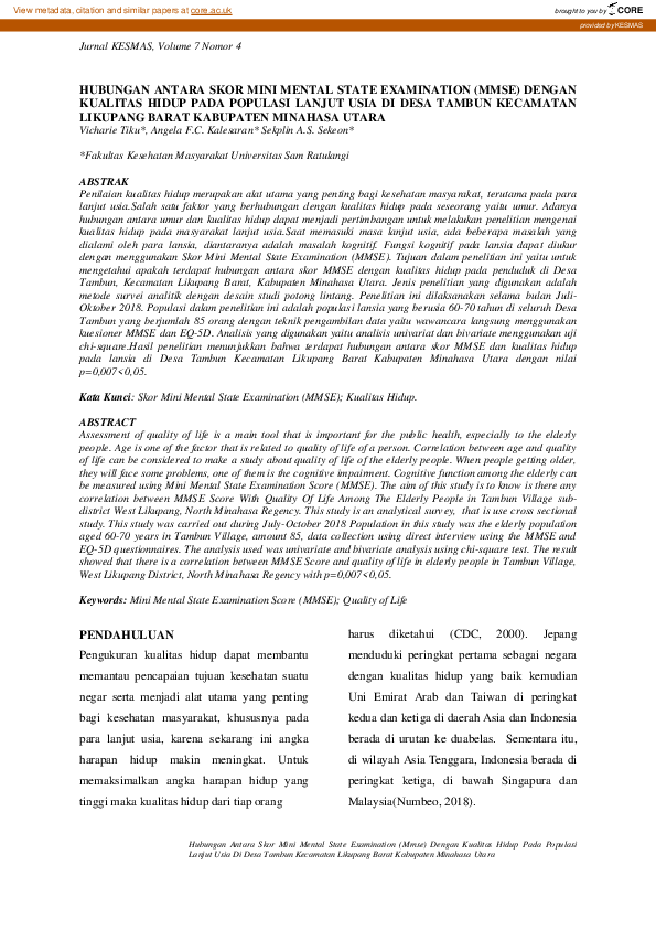  pdf hubungan antara skor mini mental state examination mmse dengan