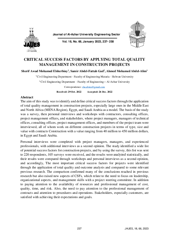 (PDF) Critical Success Factors by Applying Total Quality Management in ...