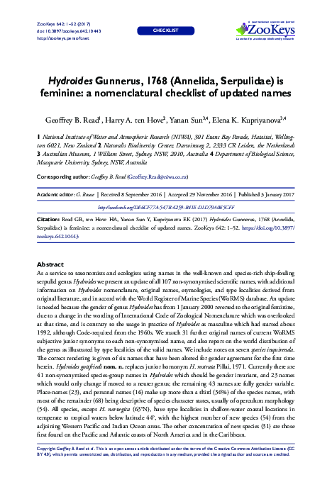 (PDF) Hydroides Gunnerus, 1768 (Annelida, Serpulidae) is feminine: a ...