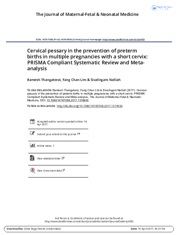 (PDF) Cervical pessary in the prevention of preterm births in multiple ...