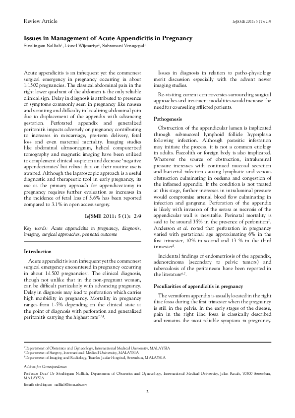 (PDF) Issues in Management of Acute Appendicitis in Pregnancy