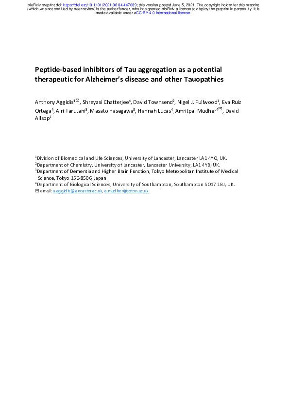 (PDF) Peptide-based inhibitors of Tau aggregation as a potential ...