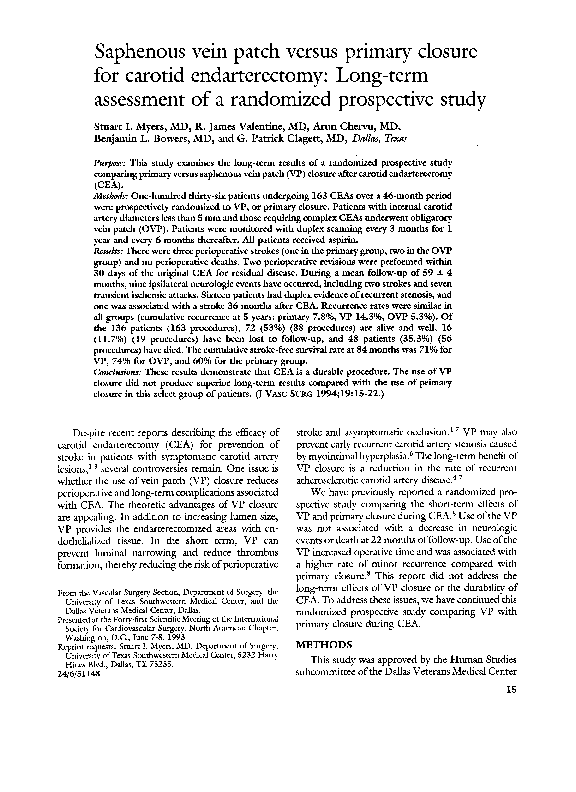 (PDF) Saphenous vein patch versus primary closure for carotid ...