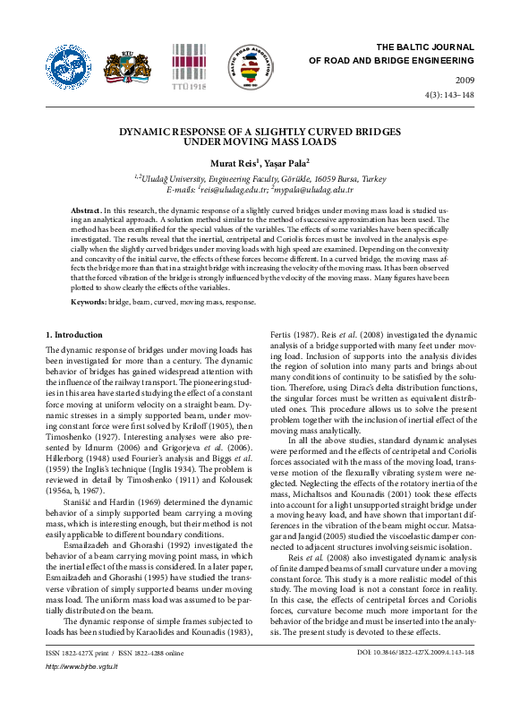 (PDF) Dynamic Response of a Slightly Curved Bridges under Moving Mass Loads