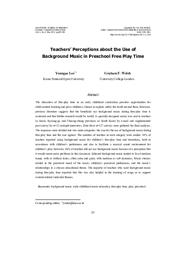 (PDF) Teachers’ Perceptions about the Use of Background Music in ...