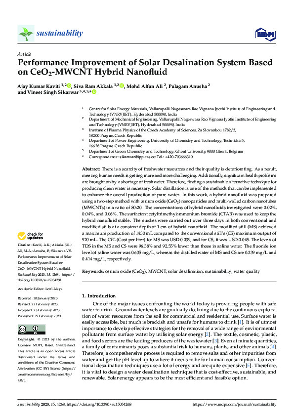 (PDF) Performance Improvement of Solar Desalination System Based on ...
