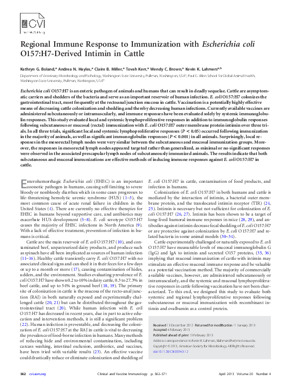 (PDF) Regional Immune Response to Immunization with Escherichia coli ...