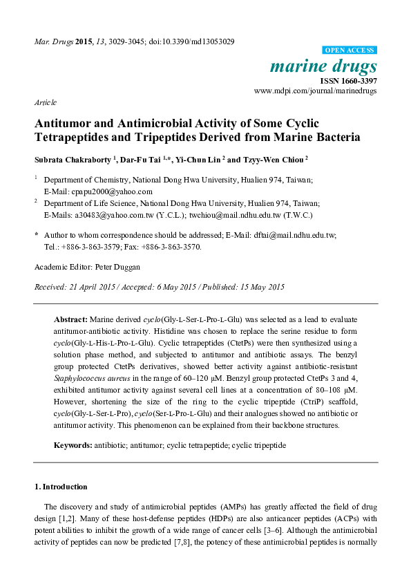 (PDF) Antitumor and Antimicrobial Activity of Some Cyclic Tetrapeptides ...