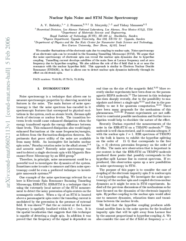 (PDF) Nuclear Spin Noise and STM Noise Spectroscopy