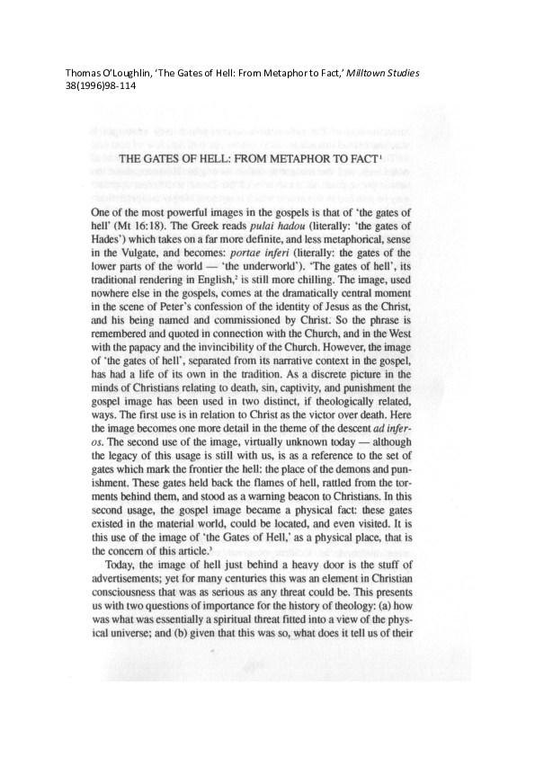 (PDF) The Gate of Hell; From Metaphor to Fact Thomas O'Loughlin