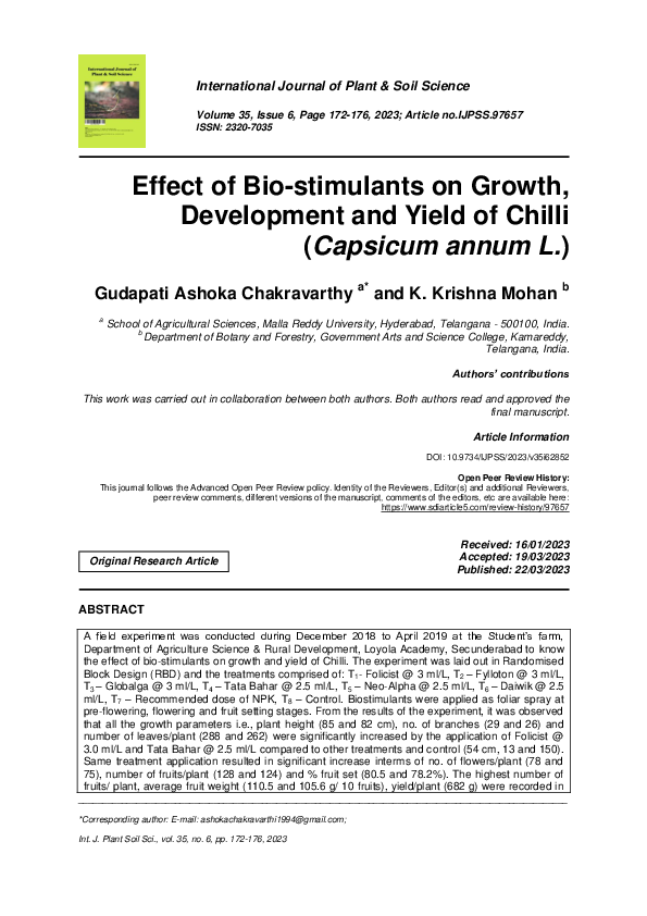 (PDF) Effect of Bio-stimulants on Growth, Development and Yield of ...