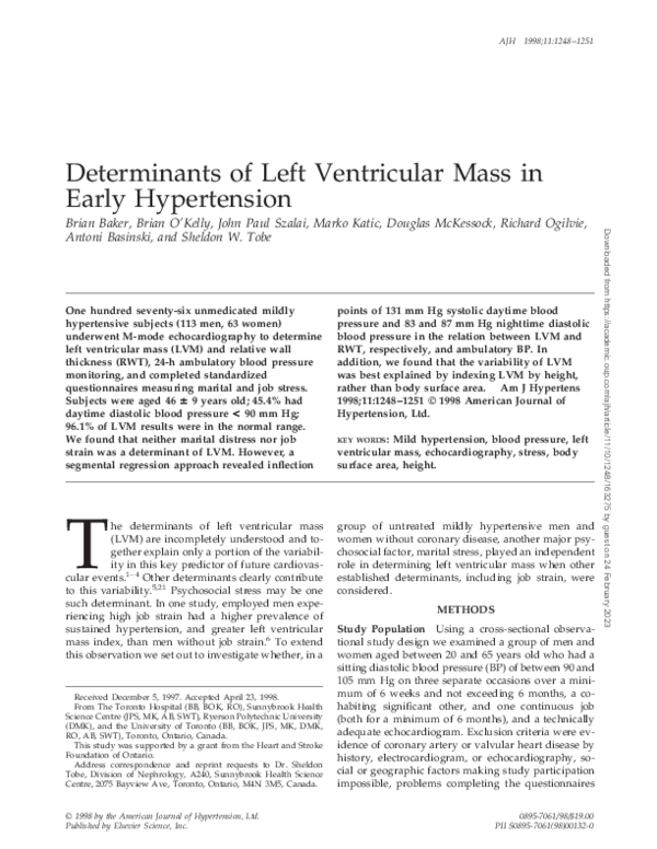 (PDF) Determinants of left ventricular mass in early hypertension☆