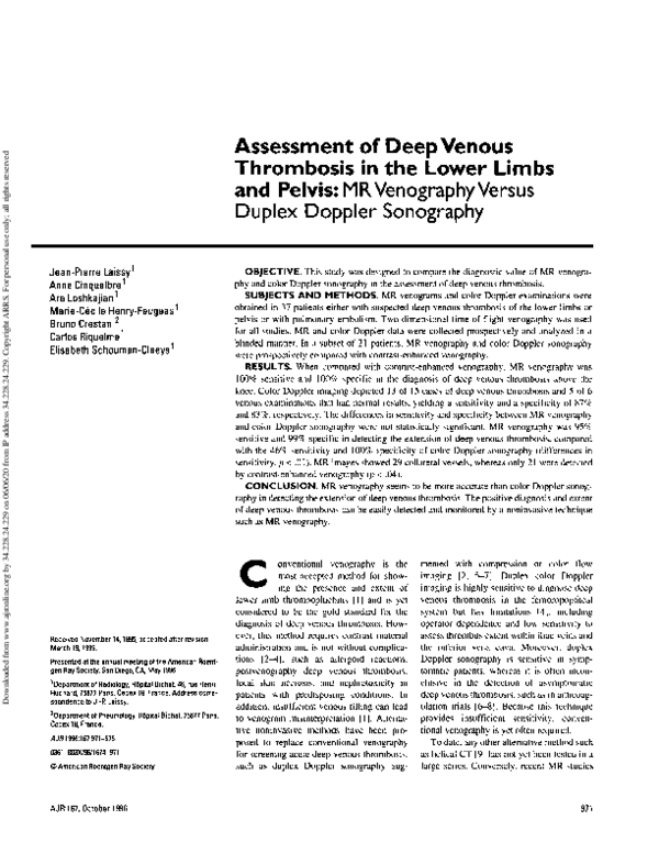 (PDF) Assessment of deep venous thrombosis in the lower limbs and ...